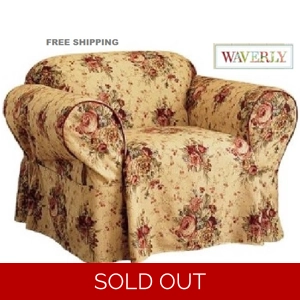 Waverly CHAIR Slipcover Harbor House Toile Floral Sure Fit Yellow Gold